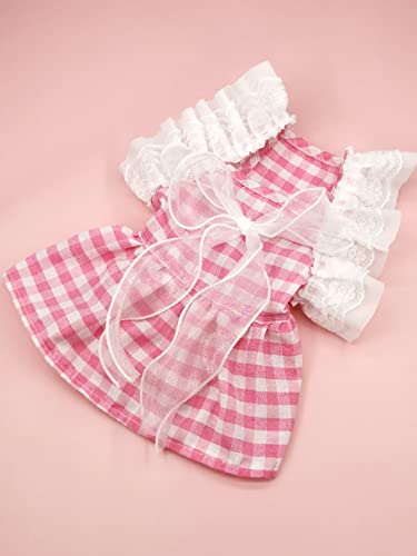 QWINEE Vestido xadrez para cães e gatos, decoração de laço, vestidos de princesa, com acabamento de