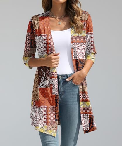 Image of YSYOKOW Lightweight Cardigans for Women 3 /4 Sleeve Long Open Front | Cardigan sweaters for women lightweight, summer cardigans for women lightweight, long cardigans for women trendy, dressy