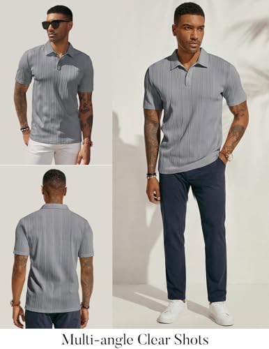 Image of PJ PAUL JONES Mens Polo Shirts Short Sleeve Textured Knit Polos