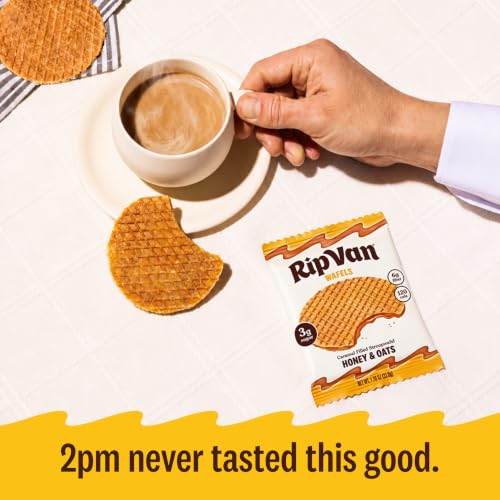 Image of Rip Van Wafels Honey and Oats Stroopwafels, Healthy Snacks, Non-GMO, Keto Friendly, Office Snacks, Low Sugar (3g), Low Calorie, 12 Pack
