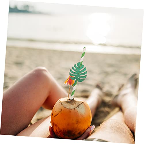 Pitillos de papel con diseño tropical verde, pack 10 pzas miniatura 3