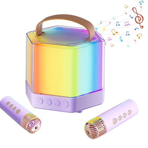 OBEST - Máquina de karaoke para niños con 2 micrófonos, juguete para niños de 3 a 12 años, mini máquina de karaoke, juguete de karaoke, regalo para 5, 6, 7, 8, 9, 10, 11 años