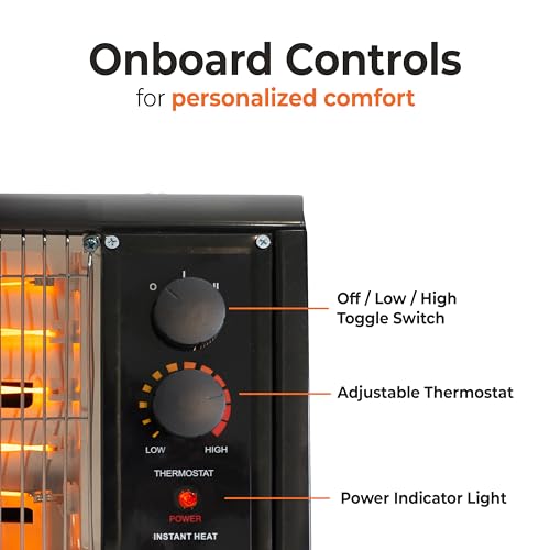 Comfort Zone Portable Indoor Radiant Space Heater, 1500 watts, Adjustable Thermostat, All Metal Body, Wire Element, Overheat Protection, Radiant Heat, Ideal for Home, Garage, or Workshop, Black