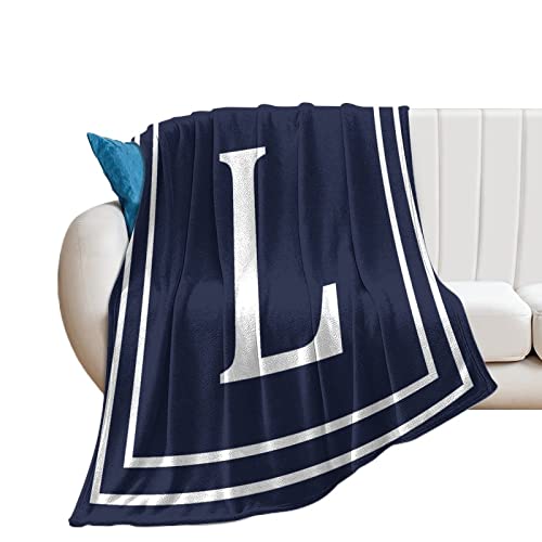 Couverture bleu marine initiale L monogramme 153x203cm - 2
