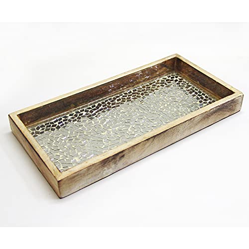 Big Sale NuSteel Mosaic Tray Towel Holder in Natural Wood & Silver Mosaic for Paper Towels, Bathroom Decor, Rolling Tray
