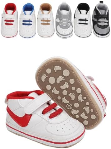 Yibubu Baby Boy Sneakers, Soft Sole First Walker Shoes for Infant Boys Girls, Non-Slip Baby Walking Shoes with Hook-and-Loop Strap, Baby Casual Shoes 6-12-18 Months (9671RD, Baby, 18 Months, Age, US Shoe System, M (Medium))