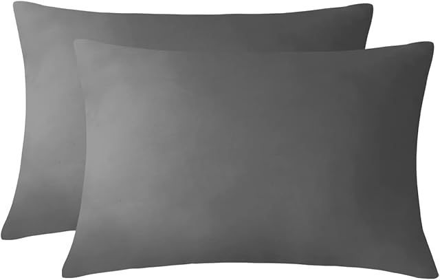 Ruikasi Pillowcases Dark Grey 2 Pack - Standard Pillow Case Set of 2 with Envelope Closure, Soft Brushed Microfiber Pillow Cover 50x75cm Wrinkle and Stain Resistant