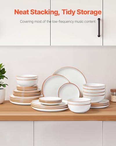 Image of VEVOR Dinnerware Set, Service for 8 (32 PCS), Round Plates and Bowls Sets, Scratch Resistant Ceramic Dinner Ware, Dishwasher and Microwave Suitable Kitchen Dish, for Dessert Salad Soup Pasta, White