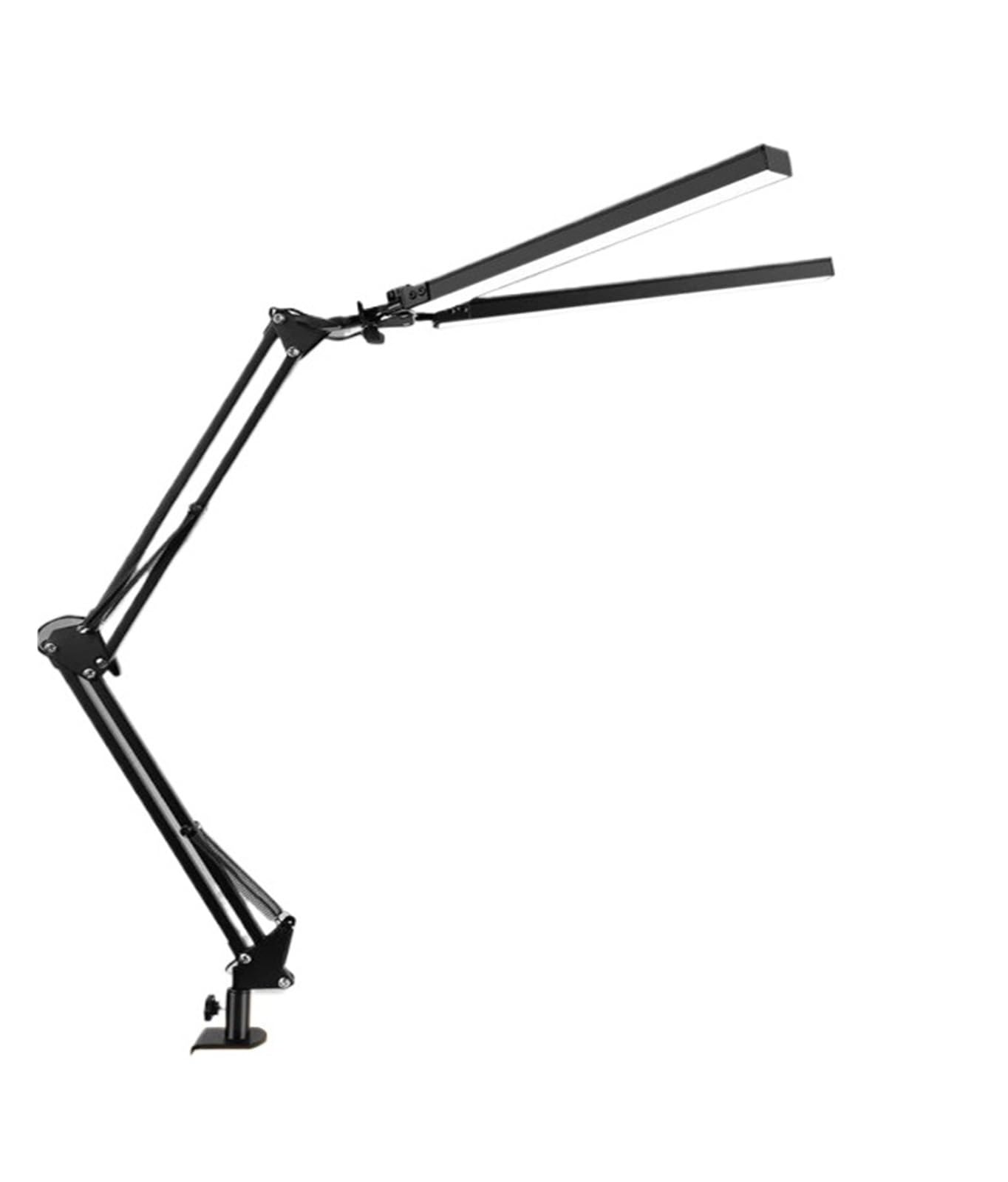 WXVFX Double Head LED Desk Lamp, Workbench Table Lamp with Clamp and Flexible Swing Arm, 3 Colors and 10 Dimmable Architect Desk Lamps(Double Head Black)