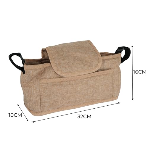 Borsa Organizer Per Passeggino Animali Beige, Cinghie A Strappo, Tasca Elastico Per Bevande, Tasca Frontale, Ampia Capacità, Tessuto Impermeabile, Resistente, Perfetta Per Uscite - 5