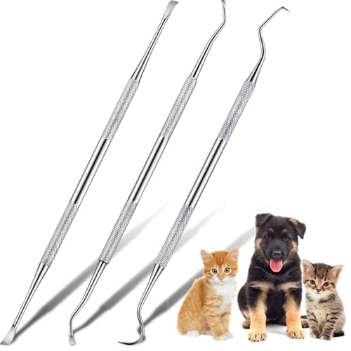 Hotop 3 Pieces Dog Dental Tooth Scaler and Scraper Stainless Double Headed Tarter Removing Tool