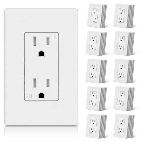 Image of CML Matte White 15 Amp Decorator Wall Receptacle Outlet, 50 Pack Tamper Resistant (TR) Decor Standard Electrical Outlets with Screwless Wall Plate, 15A /125V, 2 Pole 3 Wire, UL Listed, White