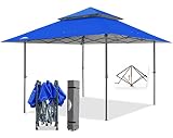 EAGLE PEAK 4x4m Veranstaltungszelt Pavillon Klappbar Wasserdicht Pop Up Pavillon Faltbar Doppel - Spitze Faltpavillon für Garten Party Hochzeit Picknick und Festival(Blau)