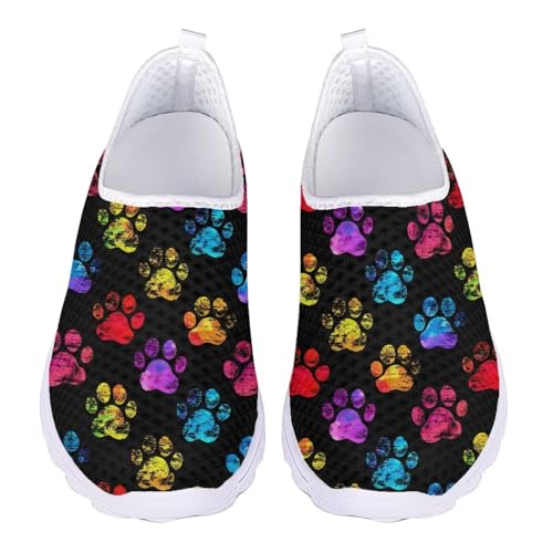 Ystardream Colorful Paw Prints Shoes for Ladies Slip on Sneakers Size 10 Womens Slip On Walking Shoes Wear Resistant Running Sneakers for Youth Athletic Breathable Mesh Sneakers,Black by Ystardream - Used condition - US$22.07