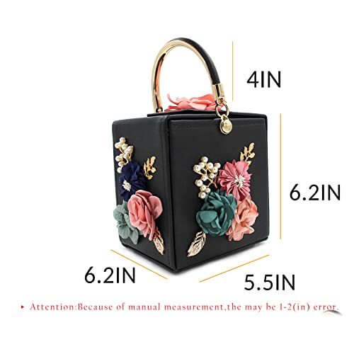 Milisente Evening Clutch Bag For Women Floral Square Box Evening Bags Crossbody Shoulder Handbags Flower Wedding Clutch Purse (Black) #TOP2