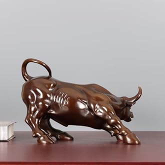 NILEEBUKER 10.2" L Bronze Wall Street Bull Statue Stock Market Charging Bull Sculpture