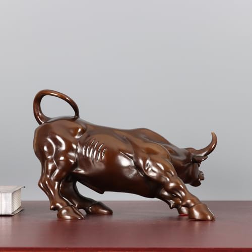 NILEEBUKER 10.2" L Bronze Wall Street Bull Statue Stock Market Charging Bull Sculpture