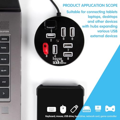 Image of 8 Port USB Hub 2.0 for Laptop PC I Play and Plug I 8 in 1 Docking Station /Hub for Universally Compatible with All USB, PC, Speaker, Laptop, Hard Drive Support Windows, Linux