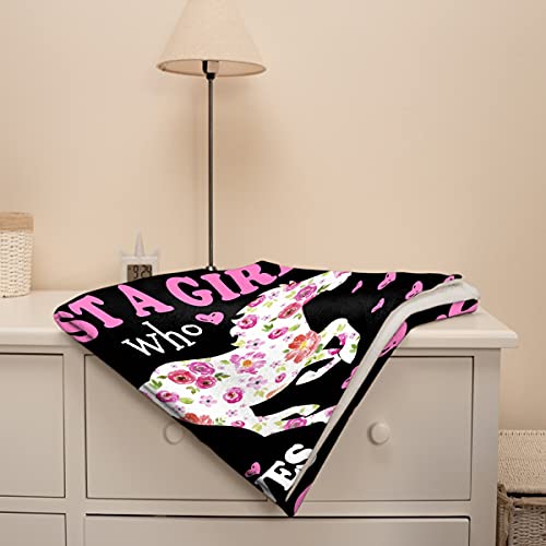 Image of Horse Blanket Gift for Girls Women Plush-Just A Girl Who Loves Horses Comfy Throws Cowboy Western Lightweight Sheet Pony Bedding Quilt Soft Flannel Blankets for Couch Chair Travel-40x50 Inches
