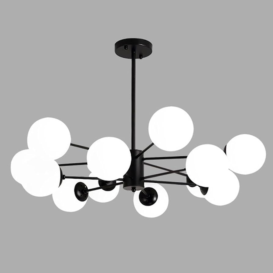 Modern Pendant Lights for Dining Room Kitchen Bedroom Island Living Indoor Chandelier Ball Glass Cluster Black Metal Booms (12-Lights