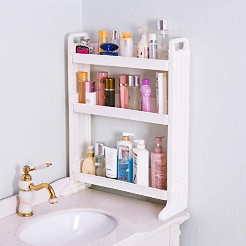 Hershii 3-Tier Slim Storage Tower Rack Shelf Cosmetic Toiletries Stationery Plastic Organizer Holder Space Saving Narrow Shelving Unit For Kitchen Bathroom Office #TOP30