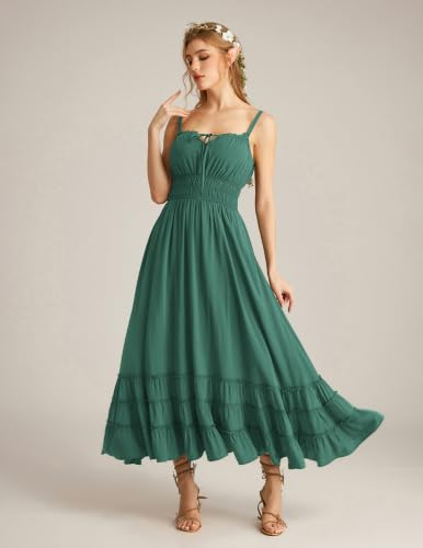 Scarlet Darkness Women's Summer Maxi Dress 2026 Boho Sleeveless Ruffle Flowy Milkmaid Sundress with Pockets Dark Green 2XL — view 2