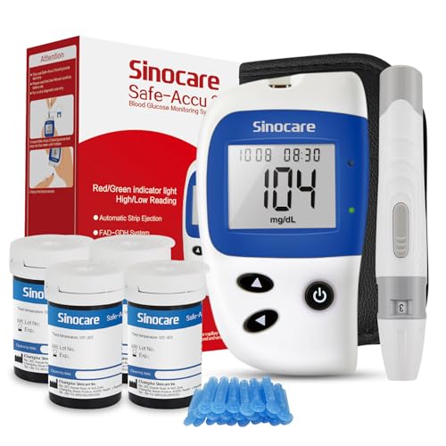 sinocare Medidor de Glucosa en Sangre, Glucometro, Kit Medidor Azucar Sangre con 100 x Tiras de Prueba de Glucosa - mg/dL (accu2 100 kit)