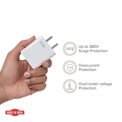 Image of Quick 22.5W Fast Charger 2.0 Power Adapter Compatible with Redmi Note Series, Poco, Mi, Any Type C Devices - with Power Delivery (White)