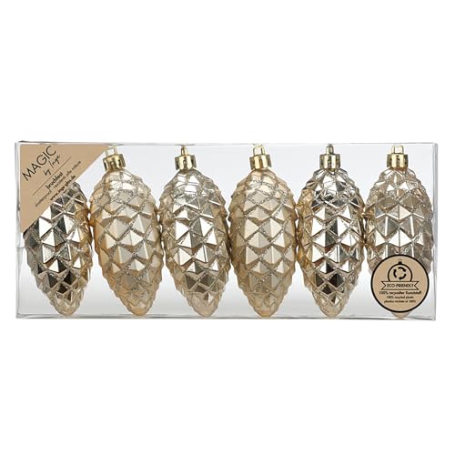 Christbaumschmuck Zapfen 9cm Kunststoff 8er Set - matt & glänzend mit Glitzer - bruchsichere Christbaumkugeln für Weihnachtsbaum - Weihnachtskugeln & Weihnachtsbaumschmuck Champagner - Creamy Gold