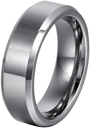 L-Ring 6MM Men's Tungsten Wedding Ring with Flat Top High Polished Beveled Edge, Size 6-12(8)