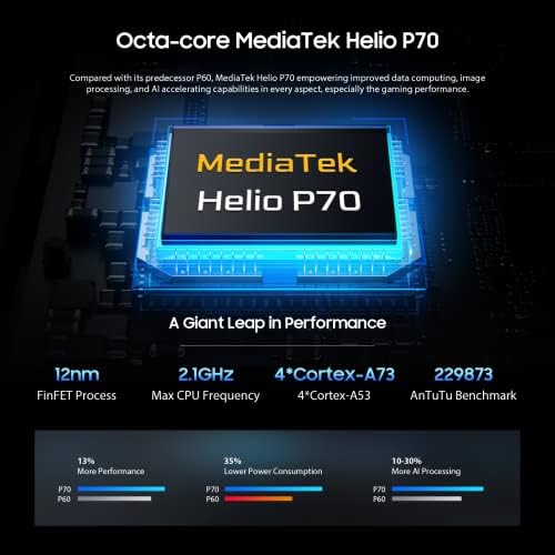 Blackview A95 Mobile Phone Unlocked, 20MP+8MP Camera, Helio P70 Octa-core 8GB+128GB, 6.53" HD+ Scrreen, 4380mAh 18W Fast Charge, Dual SIM Android 11 Smartphone, Fingerprint GPS, Box Speaker, Black