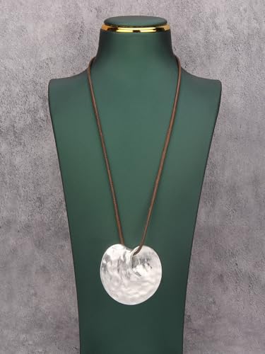 JAOYU Bohemian Necklaces for Women Leather Necklace Wood Pendant Choker Long Brown Necklace Chunky Circle Boho Hippie Jewelry2