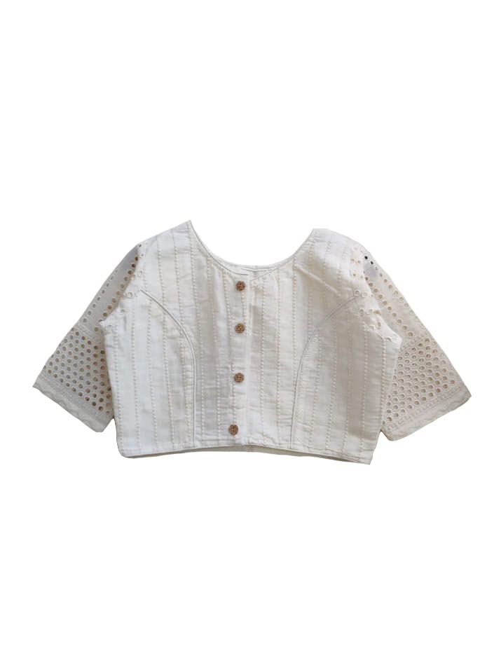 pujia mills Women's Trendy Hakoba Chikankari Work Half Sleeve Multicolour Saree Blouse(Hakoba 13)-picture-35