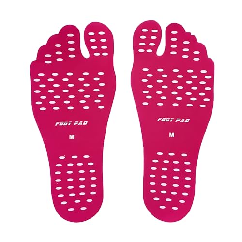 Sprint4deals Waterproof Beach Foot Pads – Adhesive Invisible Shoe Stickers for Men & Women – Anti-Slip Silicone Insoles for Sand, Pool, Spa, Yoga – Heatproof & Portable (Red, M)