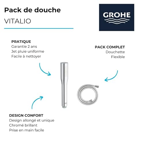 Pack douchette 1 jet GROHE Vitalio Get Stick chromé avec flexible 1500 chromé - vue 5