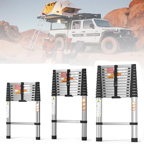 Ausziehbare Teleskopleiter 3.2M(10.5 FT),Faltbare Mehrzweck-Ausziehleiter mit maximaler Belastung von 150kg (330LBS),Hochbelastbare gerade kompakte Leiter für Haus, Außen, BAU