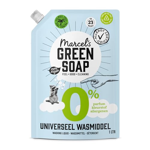 Marcel's Green Soap Universalwaschmittel Nachfüllbeutel 0% - Nachfüllpackung - Für empfindliche Haut - Ohne Parfüm und Farbstoffe - Weiße und bunte Wäsche - 23 Waschgänge - 1L
