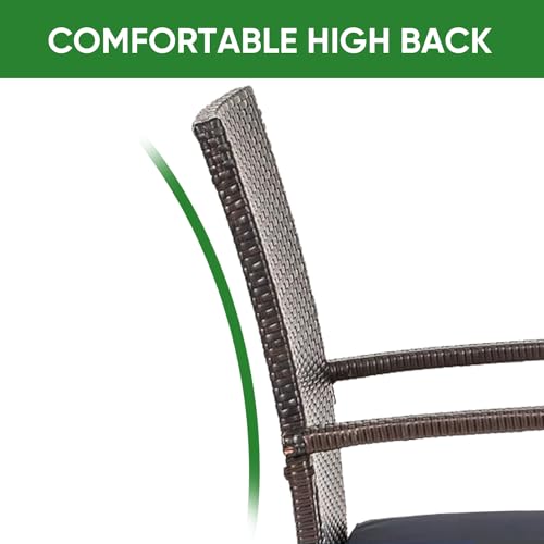 SAILARY Outdoor Wicker Patio Dining Chairs with Padded Cushions Set of 2: Porch Rattan Chairs Club Chairs with High Back and Deep Seating 350lbs, Brown - Thumbnail 6