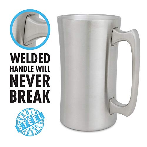Stainless Steel Insulated Beer Mug: Real Deal Steel 20 Oz Beer Stein with Welded Handle and Clear Plastic Lid - Large Metal Tankard for IPA, Coffee, Tea - Double Walled Mugs for Hot or Cold Drinks (1) - Thumbnail 5