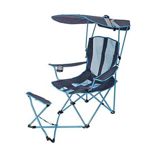 SwimWays Kelsyus Original Canopy Chair with Ottoman - Foldable Chair for Camping, Tailgates, and Outdoor Events - Blue/Grey