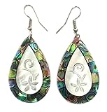 Swimmi Iridescent Paua Abalone & Mother of Pearl Drop Dangle Earrings, Handmade Teardrop Seashell Earrings for Women Fashion Jewelry BA314
