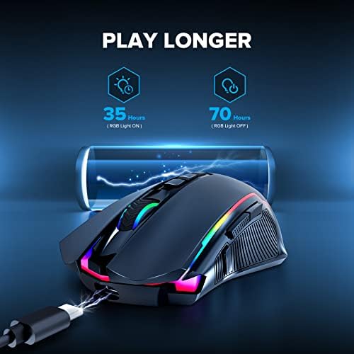Redragon Gaming Mouse, Wireless Mouse Gaming with 8000 DPI, PC Gaming Mice with Fire Button, RGB Backlit Programmable Ergonomic Mouse Gamer, Rechargeable, 70Hrs for Windows, Mac Gamer, Black - 5