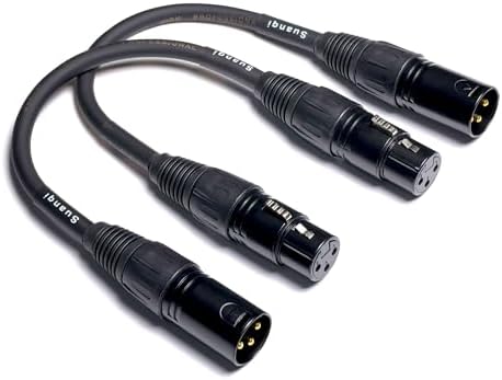 WJSTN XLR to XLR Microphone Cable, XLR Male to Female Adapter Cable 3-Pin Female to Male Balanced Shielded XLR Cable (6in, 2 Pack)