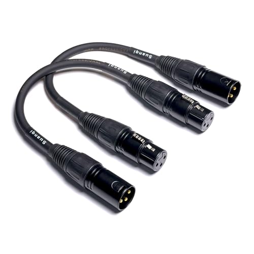 Suanqi XLR Cable 3-Pin Male to Female XLR Cable Adapter - Professional Balanced Audio Connector for Microphones, Mixers, and Studio Equipment - Durable Metal Construction 6in/2pack