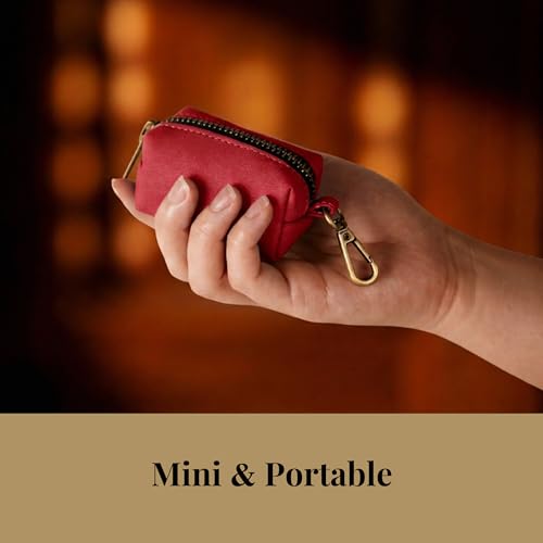 Image of Didog PU Leather Dog Poop Bag Holder, Easy-Pull with Metal Clip, Red