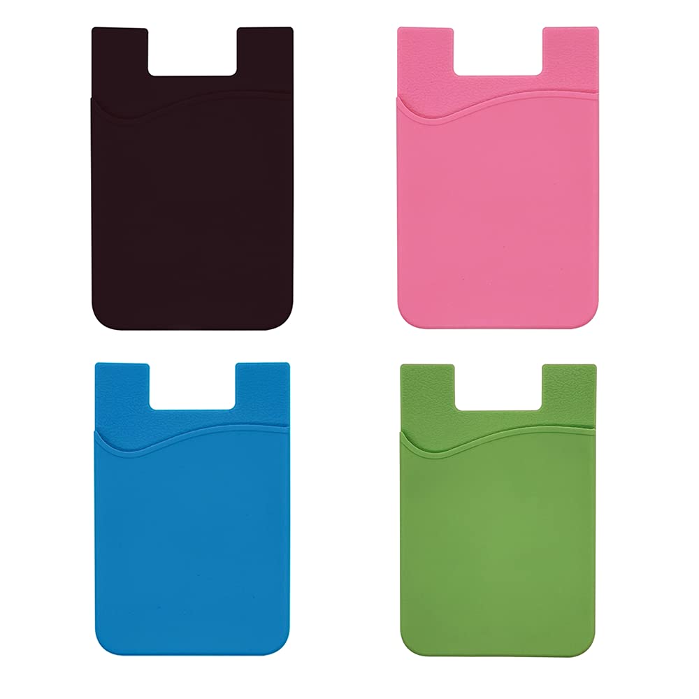 4 Pcs Phone Wallet Phone Card Holder Cell Phone Case Adhesive for Stick on Adhesive Silicone Credit Card Holder Most Smartphones for iPhone Android
