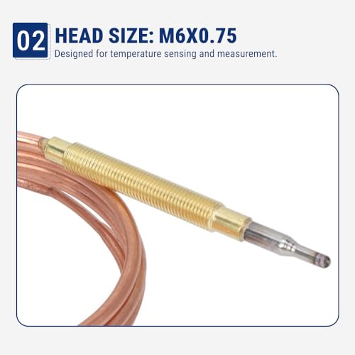 Uadme Thermoelement Gasherd, 900mm M6x0,75 Thermocouple Universal, Ersatzteile für Heizpilz, Induktionsherd, Gasherd, und andere Brenngeräte, Zubehör Brenngerät