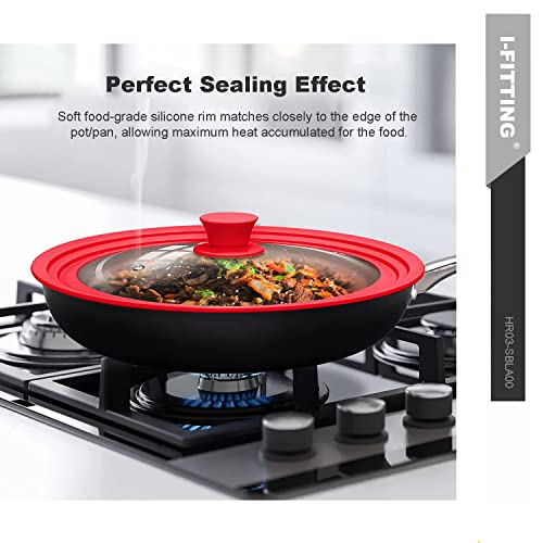Universal Lid For Pot,Pan,Skillet Fits  11”,12”, 12.5”Cookware Silicon Lid Dishwasher Safe, Replacement Lid Vented Tempered Glass With Heat Resistant Silicone Rim By Hr Huare Technology, Red,1 Pack #TOP2