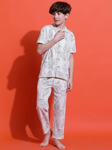 Image of Li'l Tomatoes Boys 100% Cotton Night Suit | Summer Printed Shirt & Shorts Set | Soft & Breathable Sleepwear | 9-16 Years