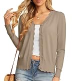 GRECERELLE Cardigan Femme avec Boutons et Encolure en V Cardigan Femme Léger et Estival Elégant avec Dentelle (Kaki, M)